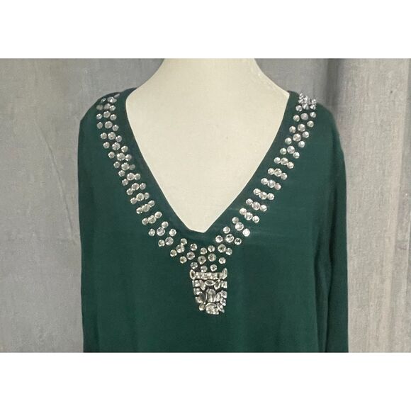 IMAN 2X Green Rhinestone Embellished Tunic Sweater Cashmere Blend NWT - Picture 10 of 12